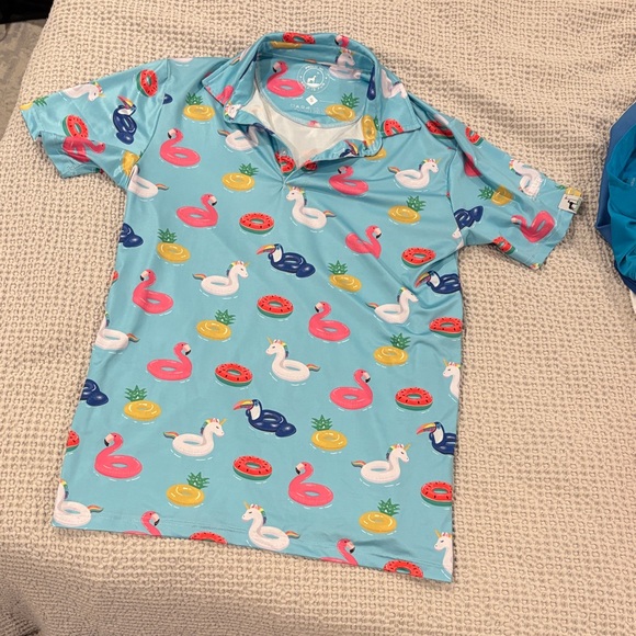 Colorful Pool Float Print Polo Shirt - Picture 1 of 5